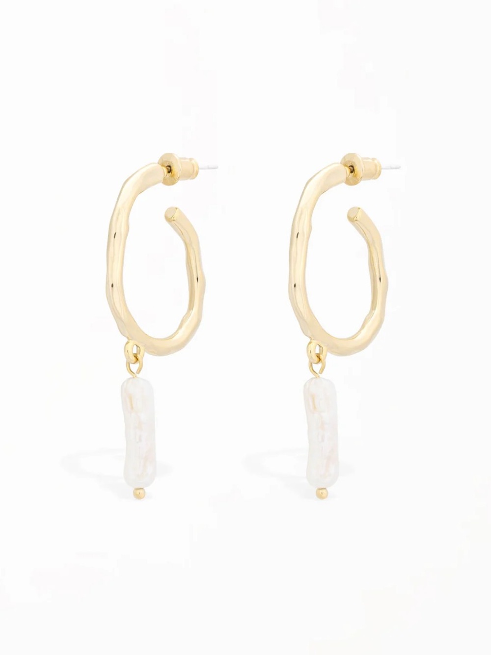 Gold Hoop Earrings with Pearl Drop